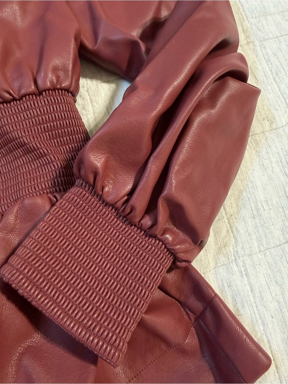 Anthropologie Maeve The Tommie Vegan Leather Zip Front Shirt Plum Wine Sz Small - Picture 5 of 12